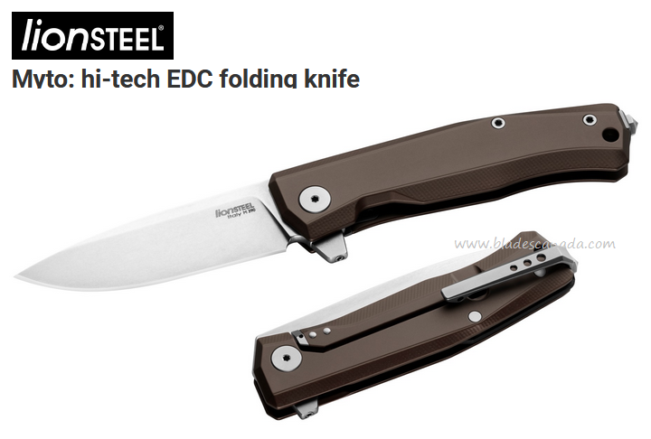 Lion Steel MT01A ES Myto Flipper Framelock Knife, M390 SW, Aluminum Earth Brown
